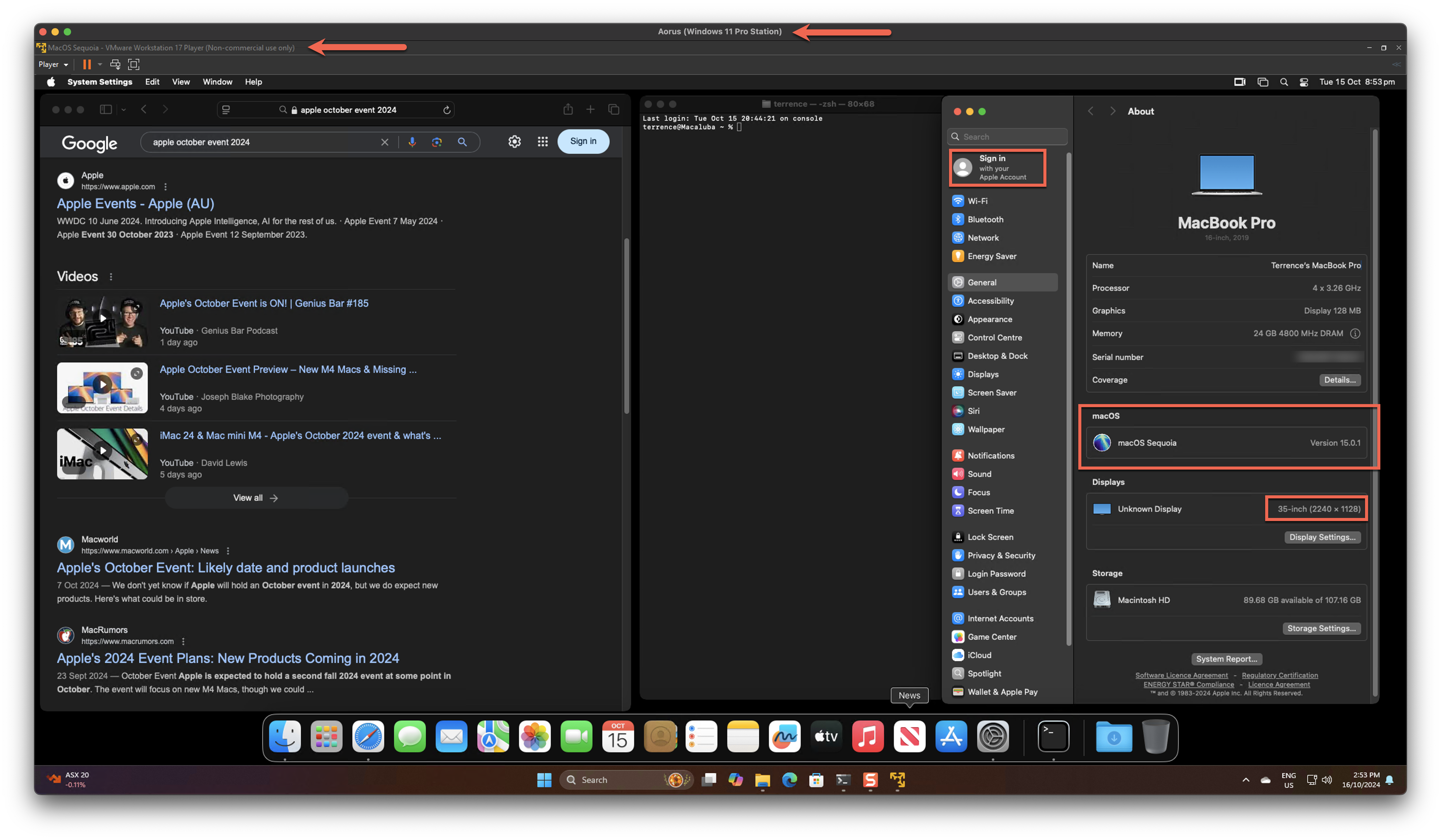 Running latest MacOS Sequoia in VMware on Windows 11 | Terrence